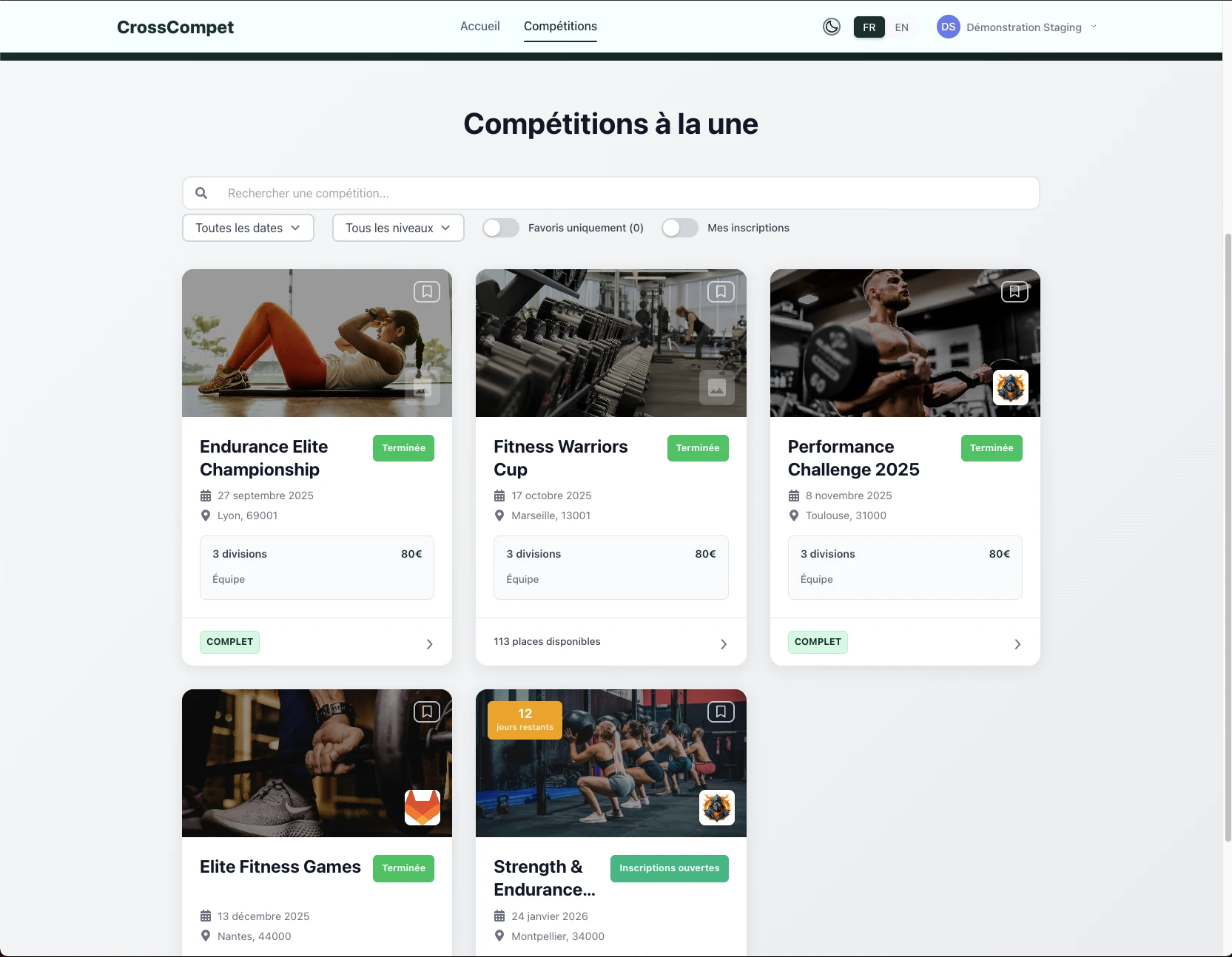 Interface de gestion de compétition CrossCompet